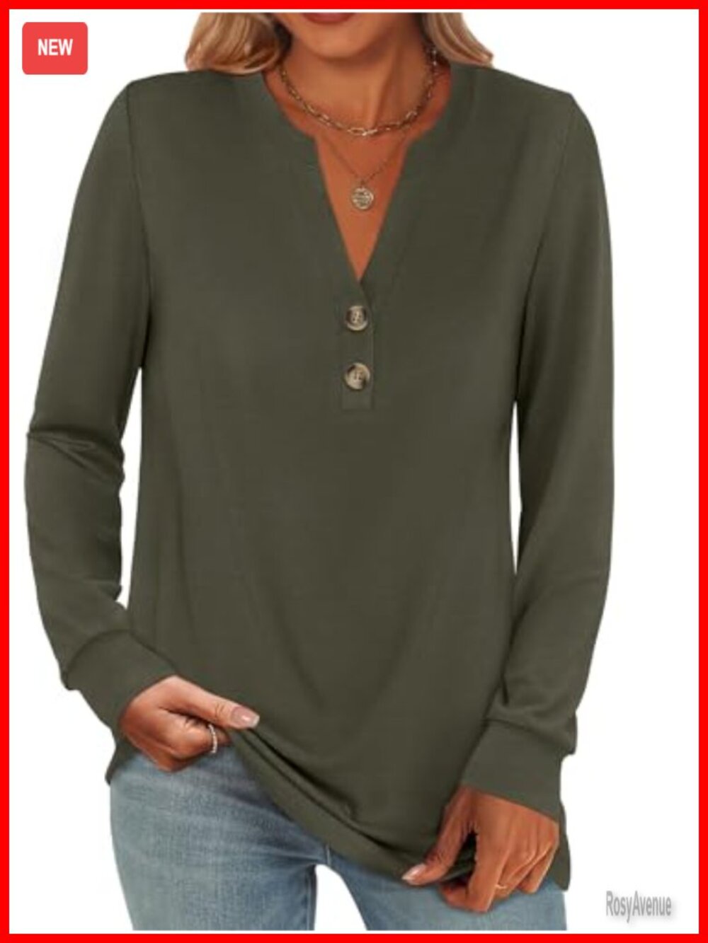 Women's Long Sleeve Henley Top Casual Button Placket Blouse
